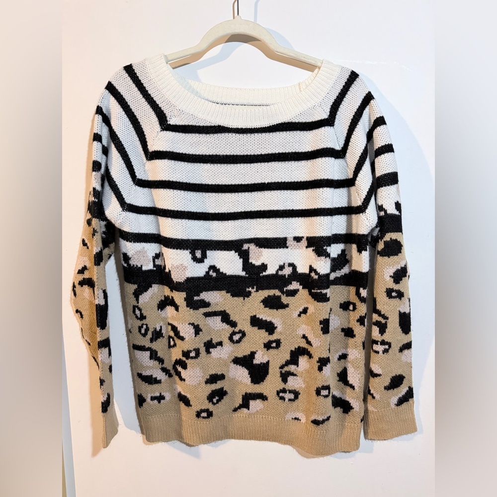 Striped and Leopard Print Sweater